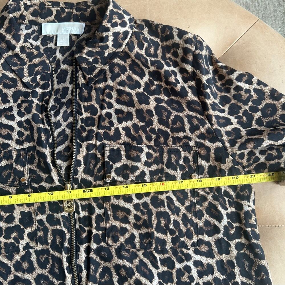 Michael Kors Leopard Animal Print Top Womens L Zip Up Blouse Lightweight Luxury - Picture 11 of 13